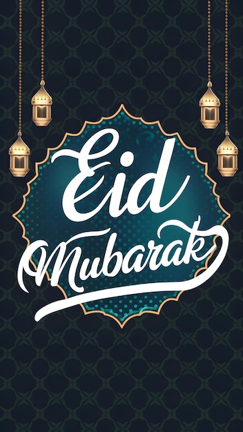 StockImage Hedendaagse Eid viering poster met stijlvol Eid Mubarak script Vertical Mobile