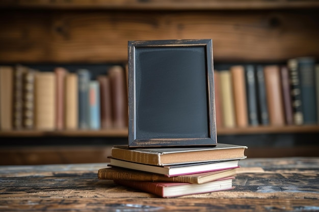 StockImage Terug naar school concept klein krijtbord en een stapel boeken