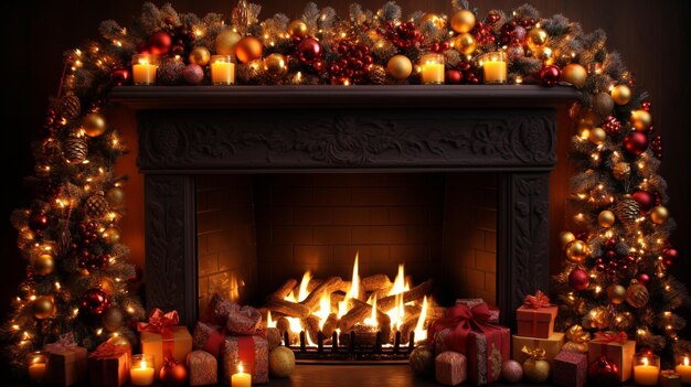 stocking christmas fireplace HD 8K wallpaper Stock Photographic