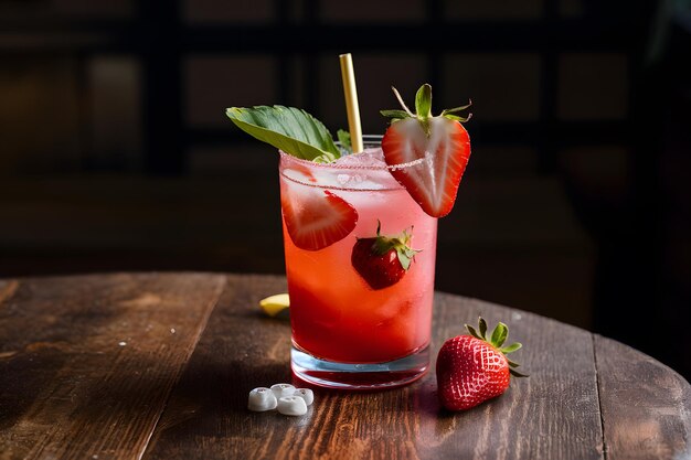 Foto stockphoto elegante opname van een verfrissende aardbeien mojito op tafel