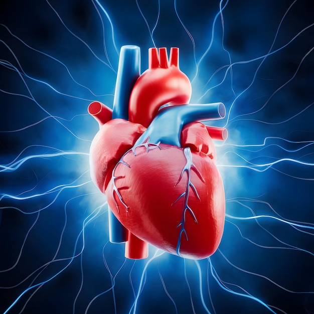 StockPhoto Human heart on abstract blue background emphasizing cardiovascular health and medical sc