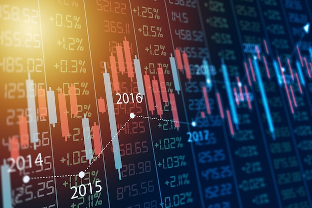 Titoli e crescita, grafico statistico che mostra le fluttuazioni dei flussi finanziari e dei valori economici, quadro medio annuo del sistema finanziario.