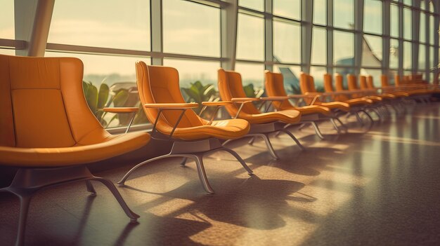 Stoelen in een wachtkamer op een luchthaven