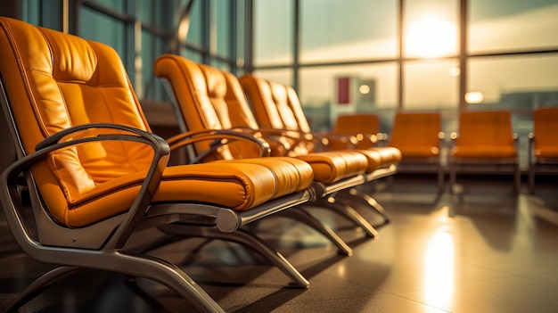 Foto stoelen in een wachtkamer op een luchthaven