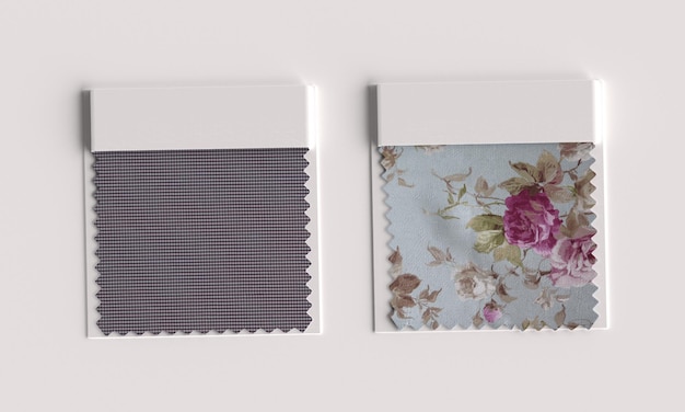 Stofstalen, textielstaalsjabloon voor interieur moodboard met klassieke texturen, 3d