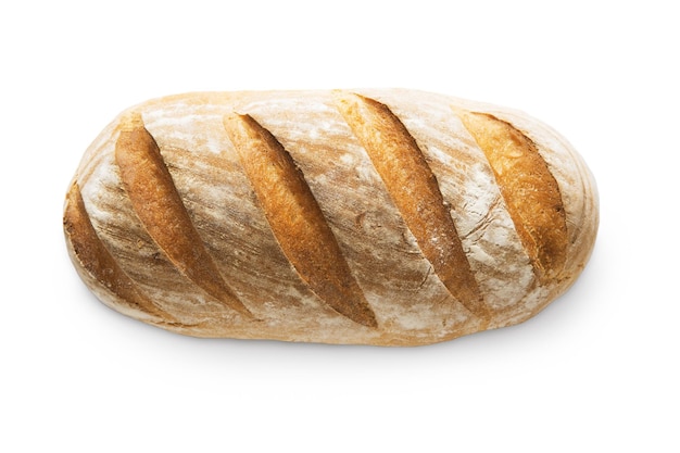Stokbrood brood geïsoleerd op een witte achtergrond. Vers lang brood met gouden korst, bovenaanzicht