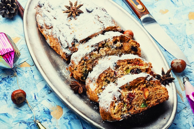 Stollen is a traditional German Christmas pastry. Christmas pastry