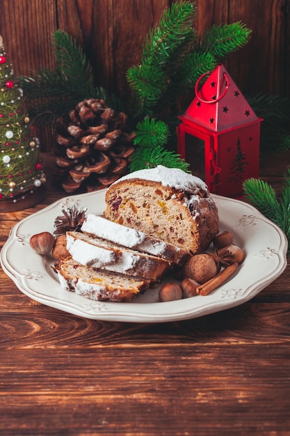 Stollen, traditional Christmas sweet holiday cake in Germany