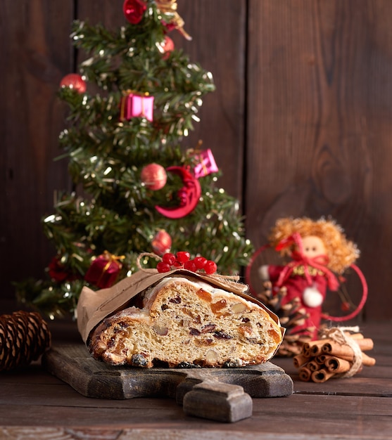 Stollen a traditional European cake with nuts and candied fruit