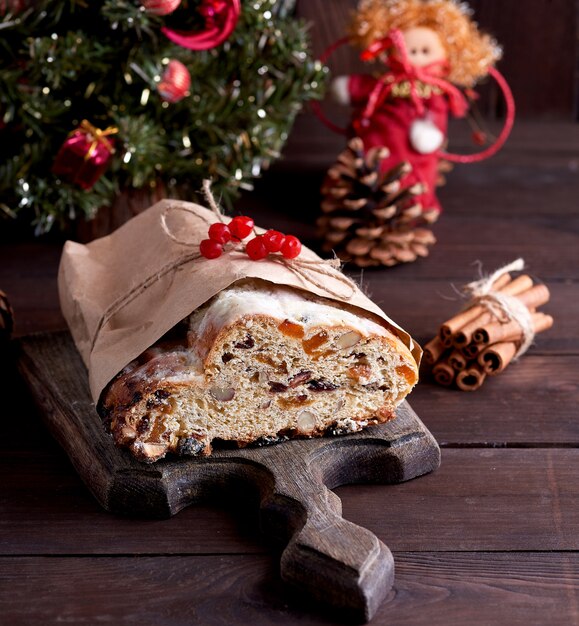 Stollen a traditional European cake with nuts and candied fruit