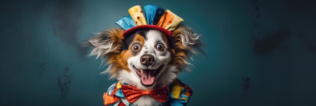 Stomme hond met een komische clown outfit