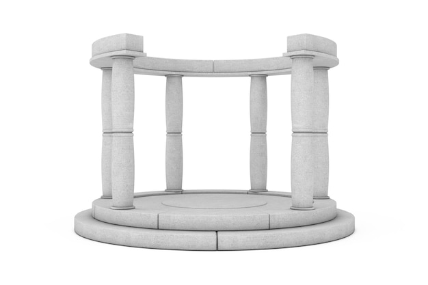 Stone Antique Podium with Columns on a white background. 3d Rendering