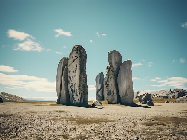 Stone arch in the middle of the desert with blue sky background Stonehenge monument in UK