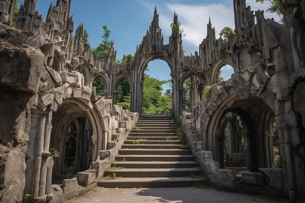 a stone arch with a sign that says  peace  on it