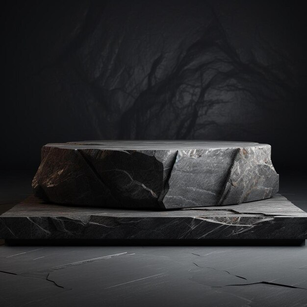 Photo a stone bench with a black background and a black background