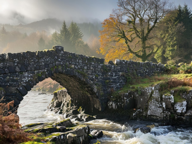 A stone bridge over a river