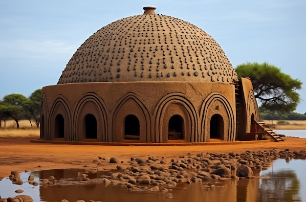Foto un edificio in pietra con una cupola nello stile delle arti tradizionali dell'africa, dell'oceania e delle americhe