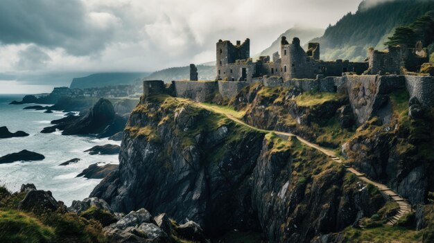 a stone castle on a cliff