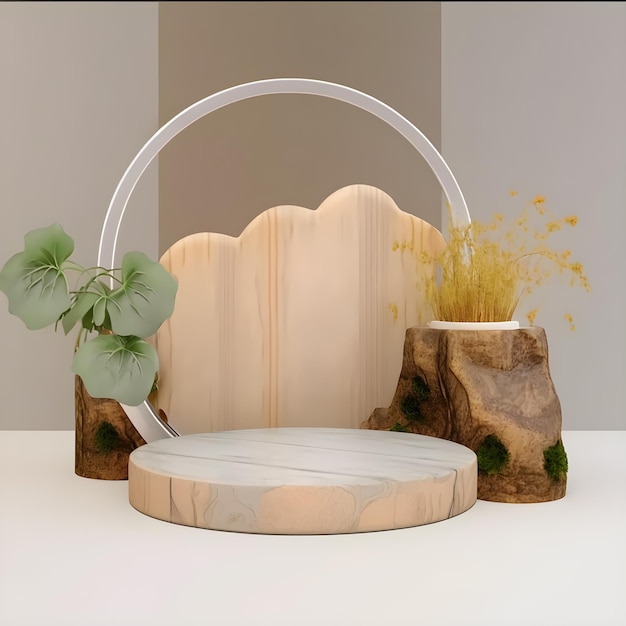 Stone display product aestheticminimalist podium mockup generative ai