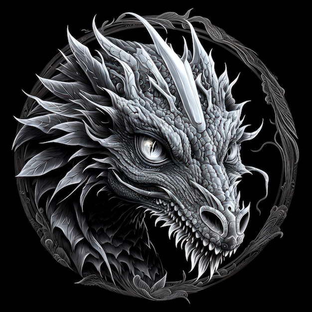 黒い背景に石のドラゴンの頭 黒い背景に古代の黒い岩のドラゴンの生成 AI イラスト ドラゴンの背景