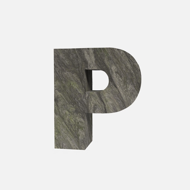 Photo stone font 3d render of letter p