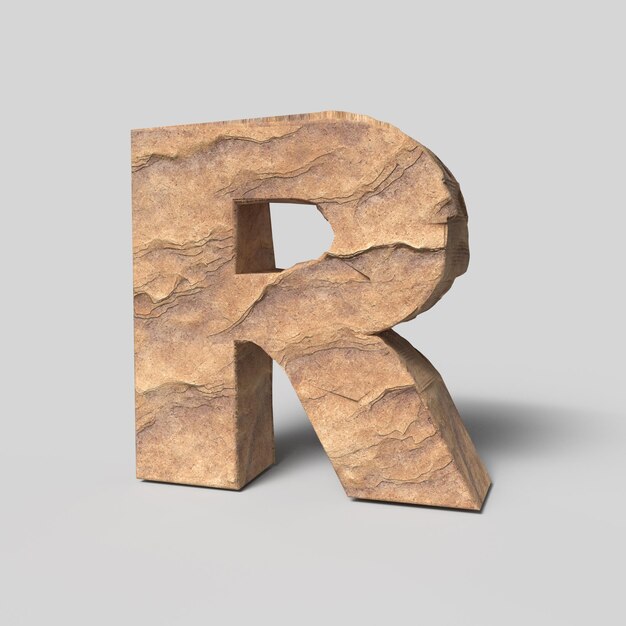 Photo stone font 3d render of letter r