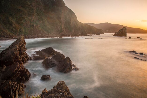 stone formations in the sea in the basque coast, northern spain