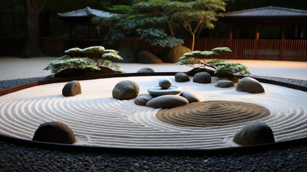 a stone garden with rocks and stones in the middle.