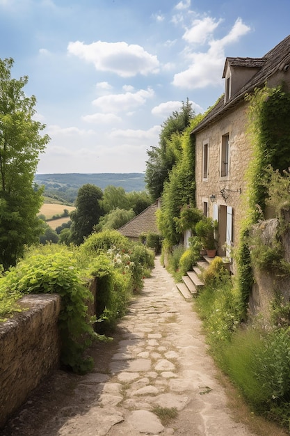 Photo a stone house with a blue sky in the background