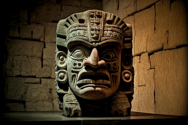 Premium Photo Stone Idol Face Of Aztec God Tiki Mask In Museum 