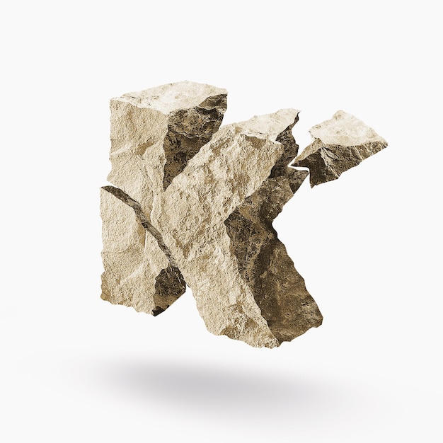 stone letter K 3D broken stone pieces