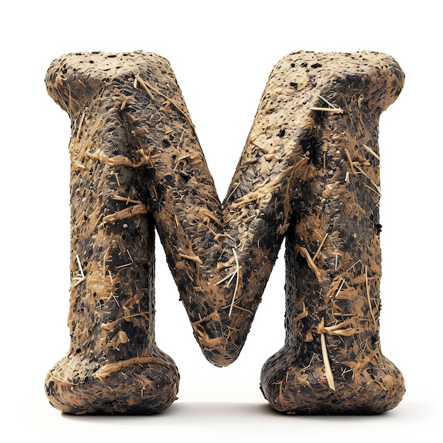 Stone letter M uppercase isolated on white background