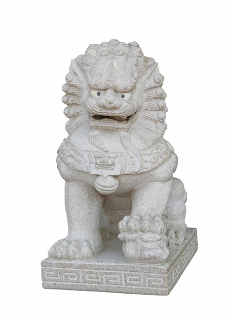 Stone lion isolated on white background