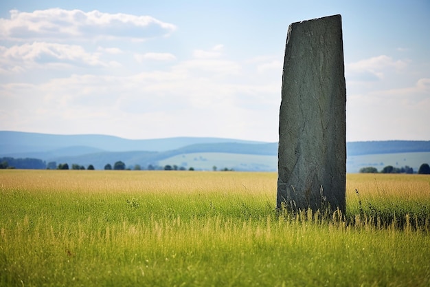 Stone Monolith in a Grassy Field