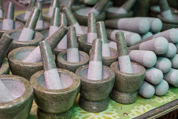 Stone Mortar & Pestle in street market Thailand.