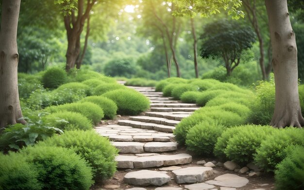 Stone path in green garden