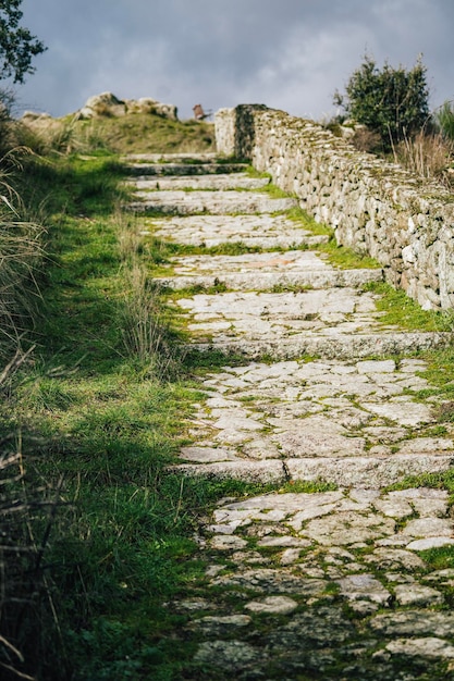 Stone path made of cobble stones in nature Mountains in Zamora Spain