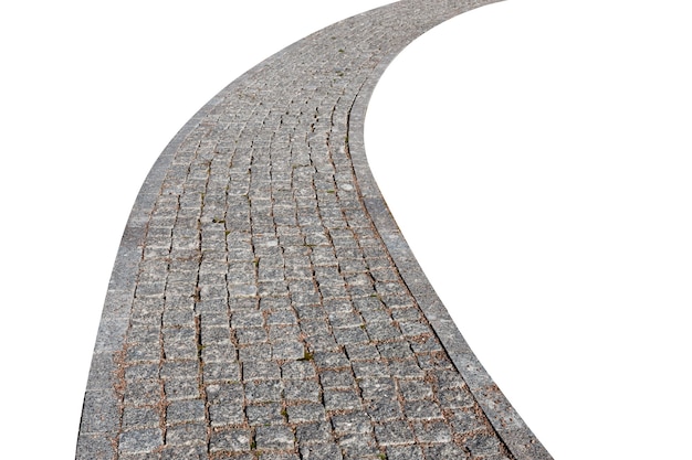 Stone pavement road isolated on white background. High quality photo