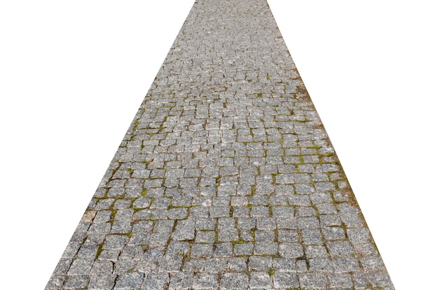 Stone pavement road isolated on white background. High quality photo