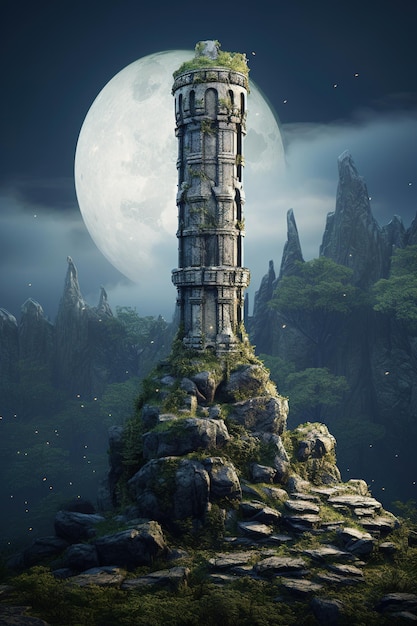 Stone pillar in the woods Generative Ai