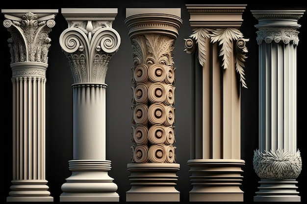 Stone Pillars Set Old Roman Columns Marble Greek Pillar Rome Greece Architecture Generative AI Illustration