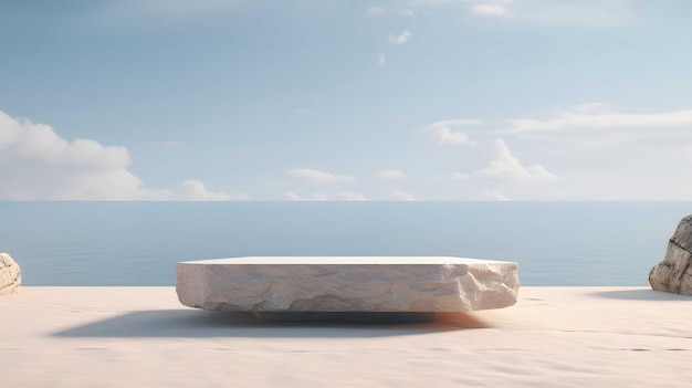 stone podium on beach background