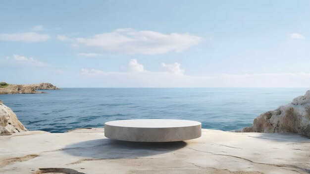 stone podium on beach background