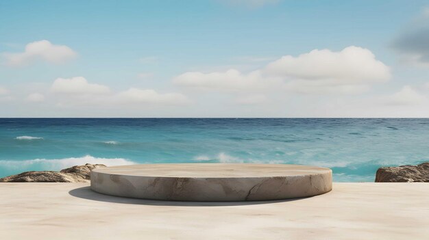 stone podium on beach background