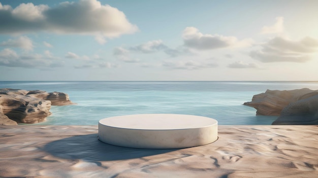 stone podium on beach background