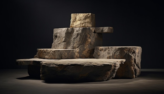 Stone podium in dark background