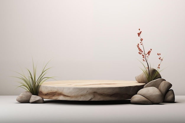 The stone podium of the display presents the product on a clean background