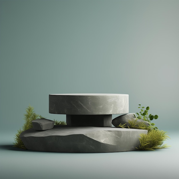 Foto podio di pietra piedistallo di roccia scena vuota esposizione di prodotti di lusso sfondo naturale