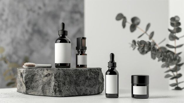 Photo stone podium with skincare products