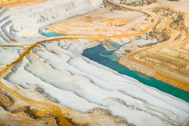 Stone quarry panoramic view. Mining of ore